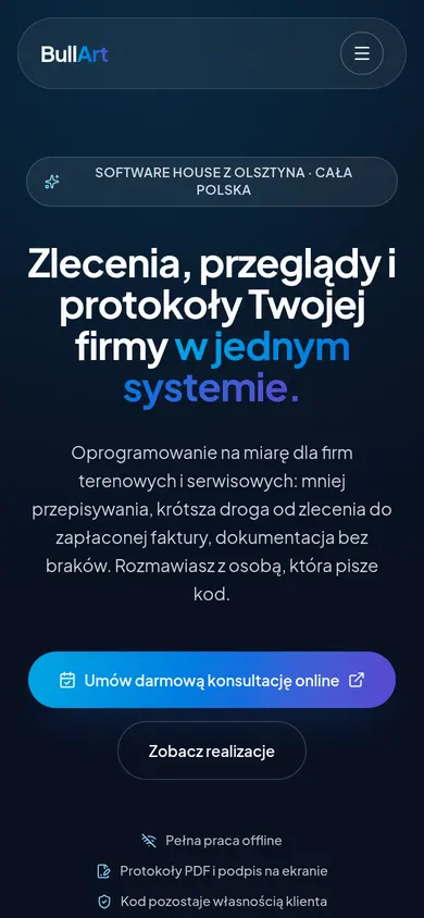 Strona bullart.pl na telefonie
