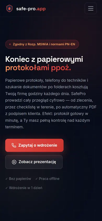 Strona safe-pro.app na telefonie
