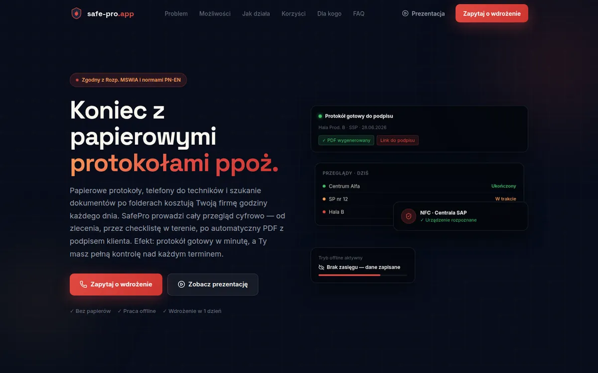 Strona główna safe-pro.app na komputerze