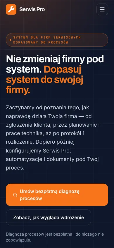 Strona serwis-pro.app na telefonie